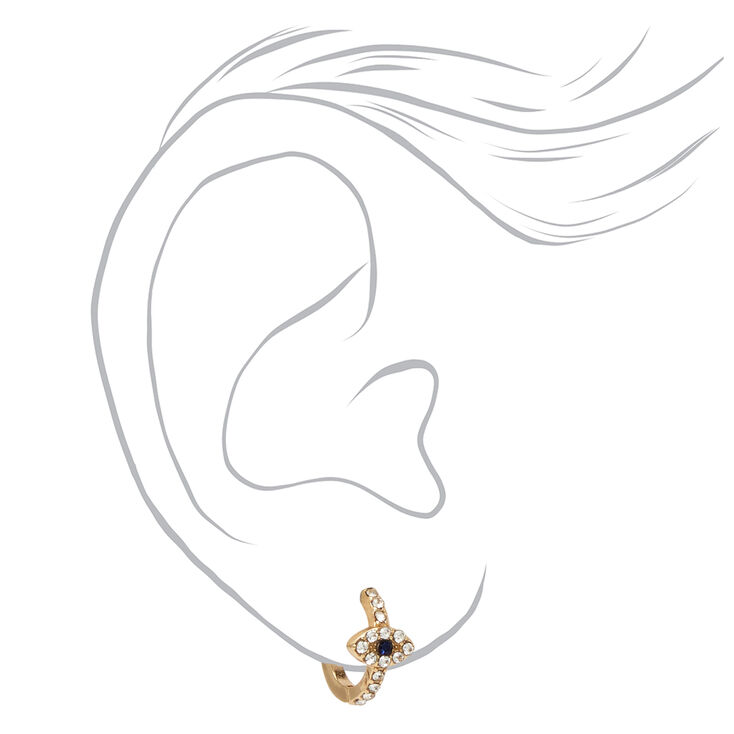 Gold 10MM Crystal Evil Eye Huggie Hoop Earrings,