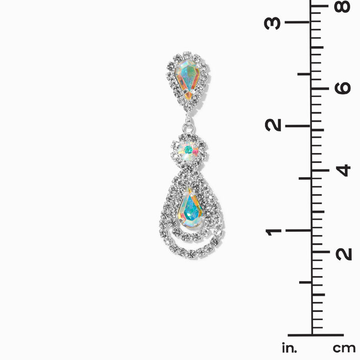 Silver 2&quot; Rhinestone Teardrop Petal Drop Earrings,