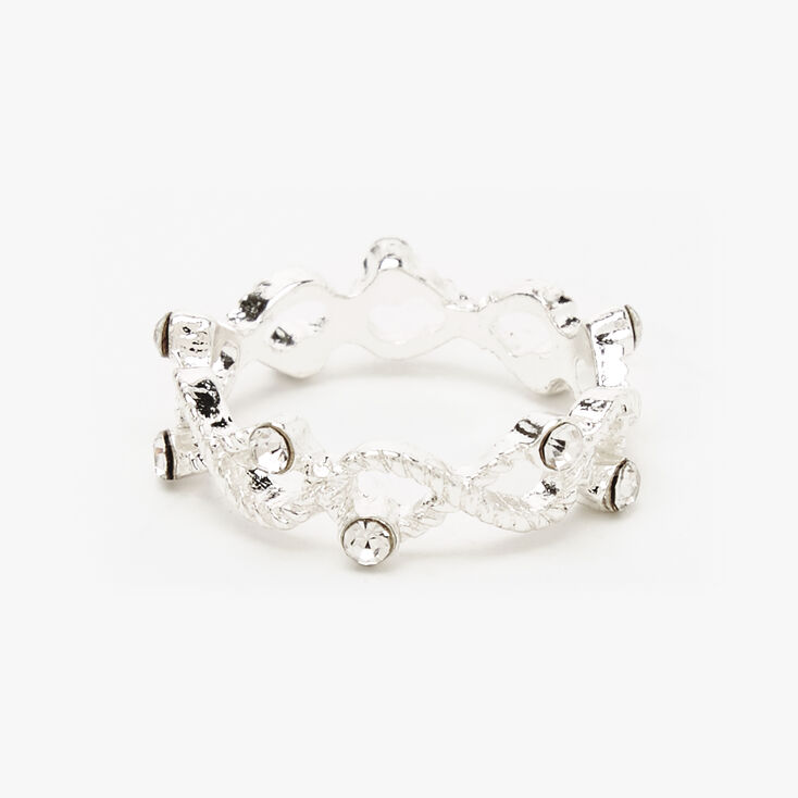 Bague symbole de l&rsquo;infini avec strass couleur argent&eacute;e,