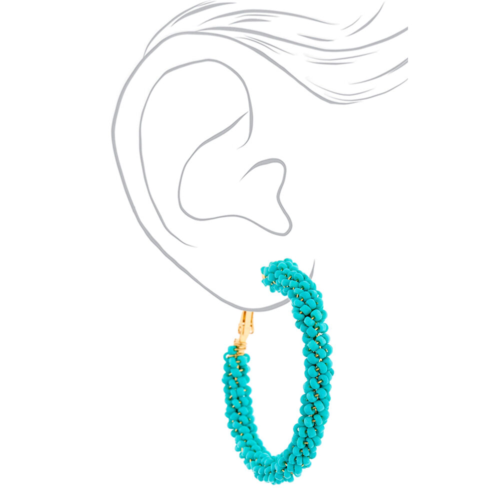 Gold 50MM Beaded Hoop Earrings - Turquoise,