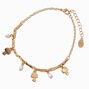 Gold Mushroom White Beaded Charm Chain Anklet,