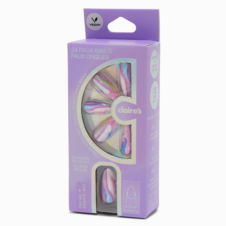 Purple Galaxy Long Almond Vegan Faux Nail Set - 24 Pack,