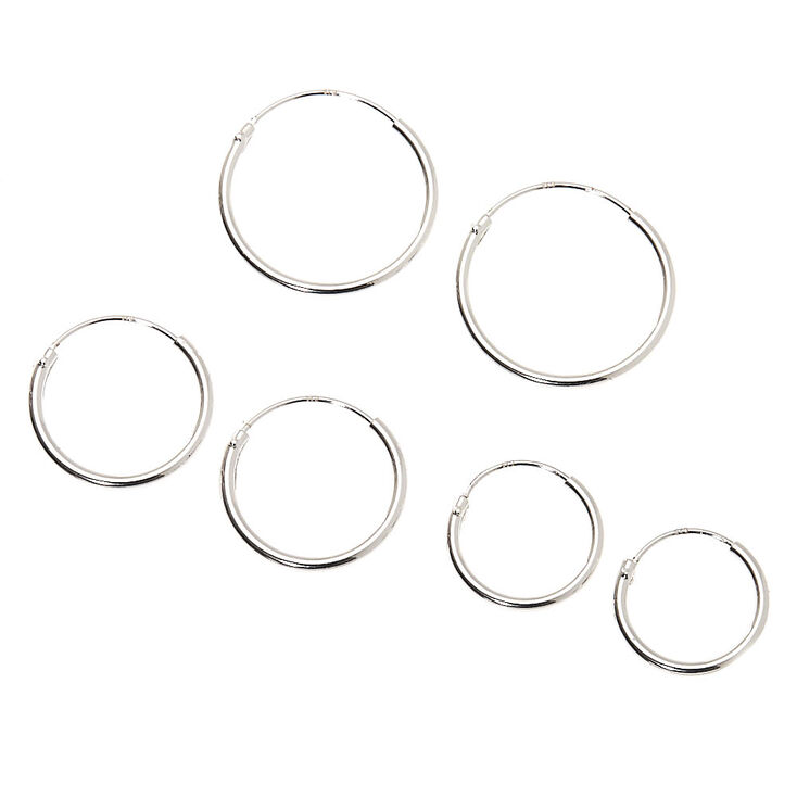 Sterling Silver Graduated Sleek Hoop Earrings - 3 Pack