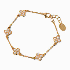 Gold-tone Pearl Clover Chain Bracelet,