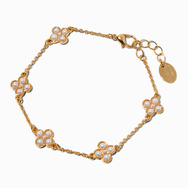 Gold-tone Pearl Clover Chain Bracelet,