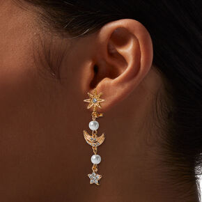 Pendantes &agrave; clip perle d&#39;imitation et strass c&eacute;lestes,