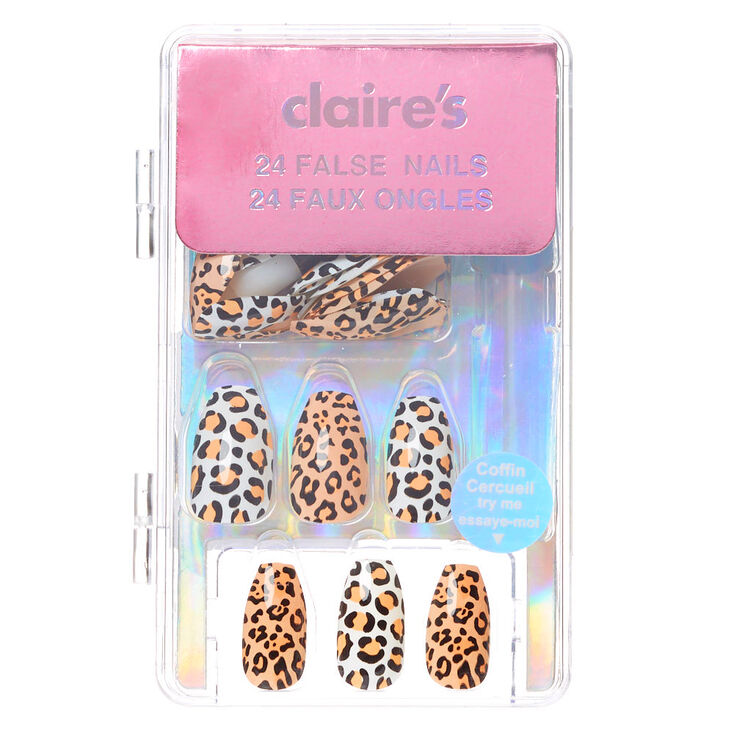 Leopard Coffin Faux Nail Set - 24 Pack,