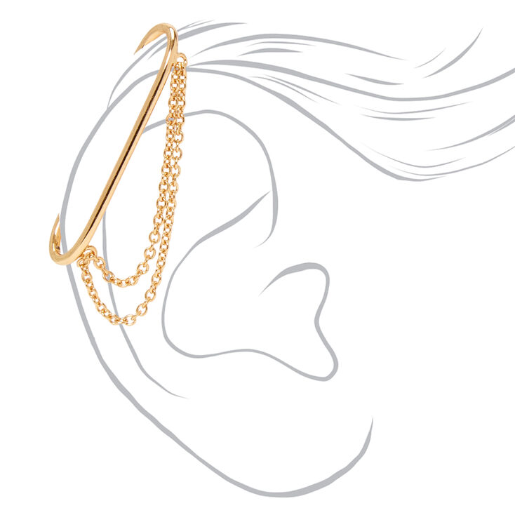Gold Double Chain Faux Industrial Earring,