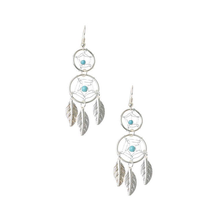 Silver Dreamcatcher Drop Earrings,