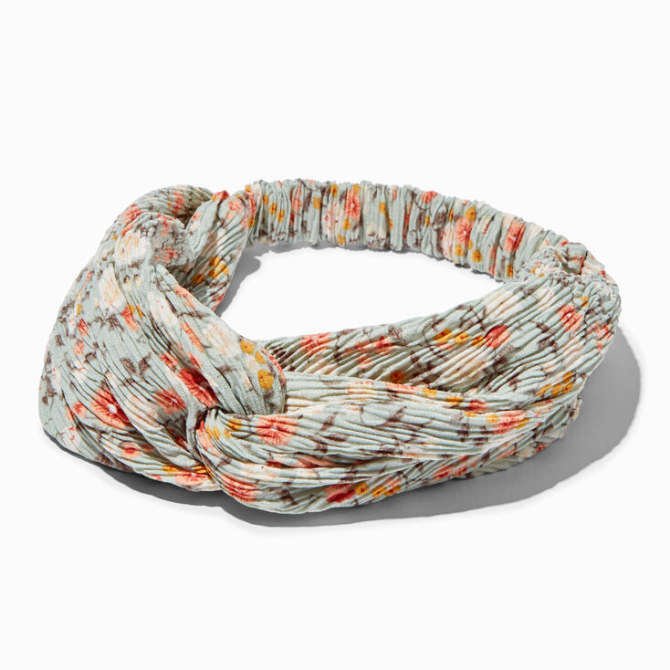 Pleated Green Floral Twisted Headwrap,