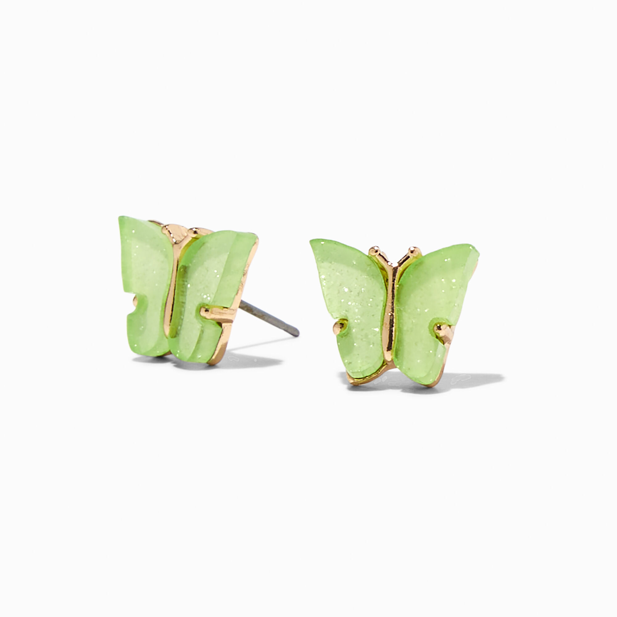 Gold Glitter Butterfly Stud Earrings - Green,