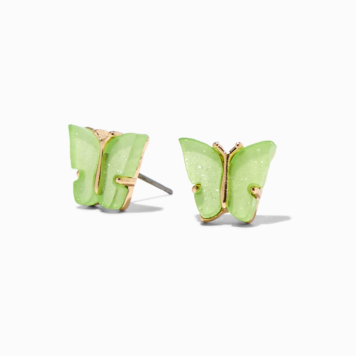 Gold Glitter Butterfly Stud Earrings - Green,