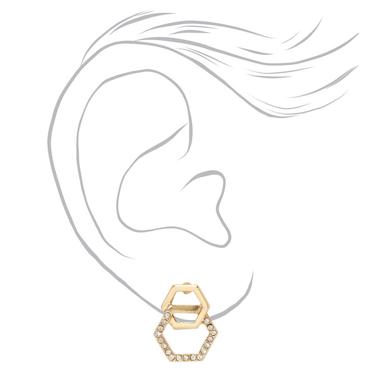 Gold Double Crystal Stud Earrings,