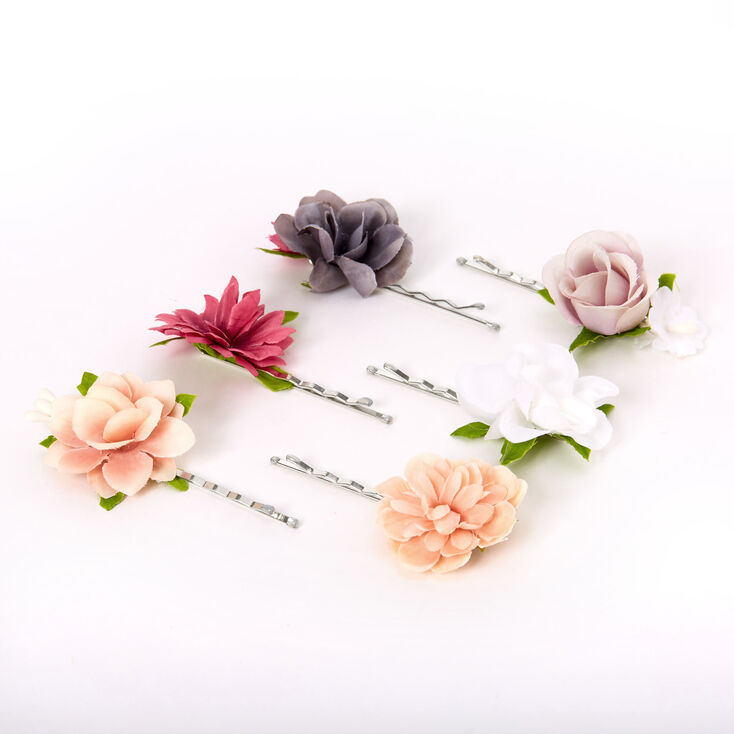 Elegant Neutral Flower Hair Pins - 6 Pack,