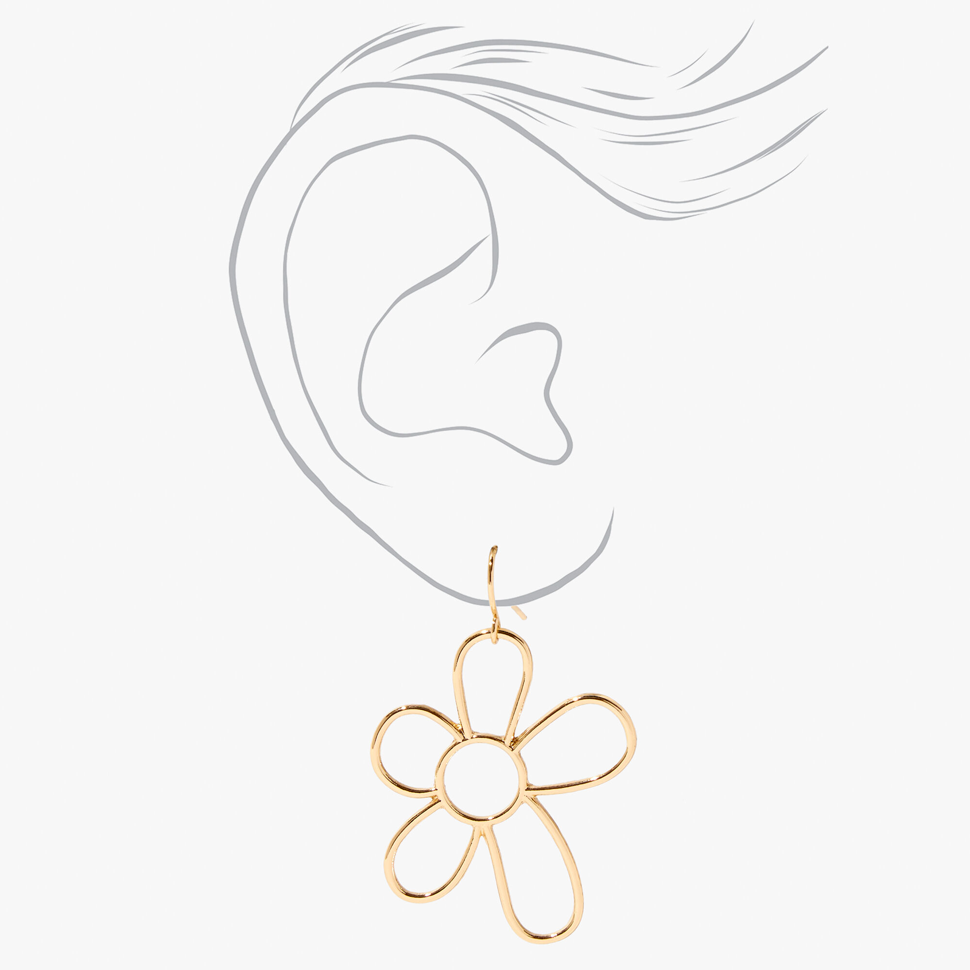 Gold Daisy Outline 1" Drop Earrings,