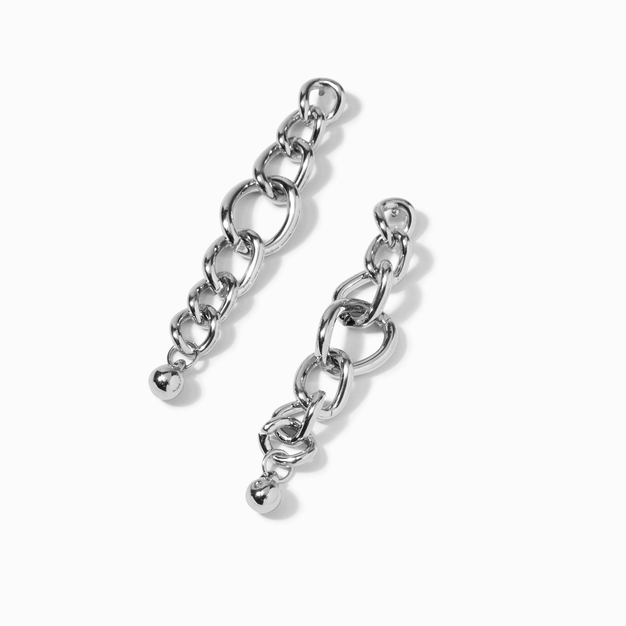 View Claires Tone Curb Chain 2 Drop Earrings Silver information
