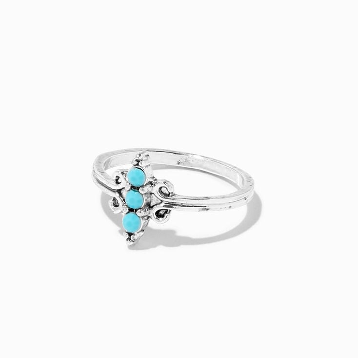 Silver-tone &amp; Turquoise Mixed Leaf Filigree Rings - 10 Pack,