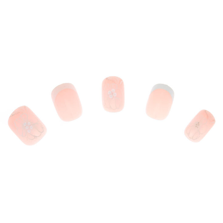 Fancy Flower French Tip Square Faux Nail Set - Nude, 24 Pack,