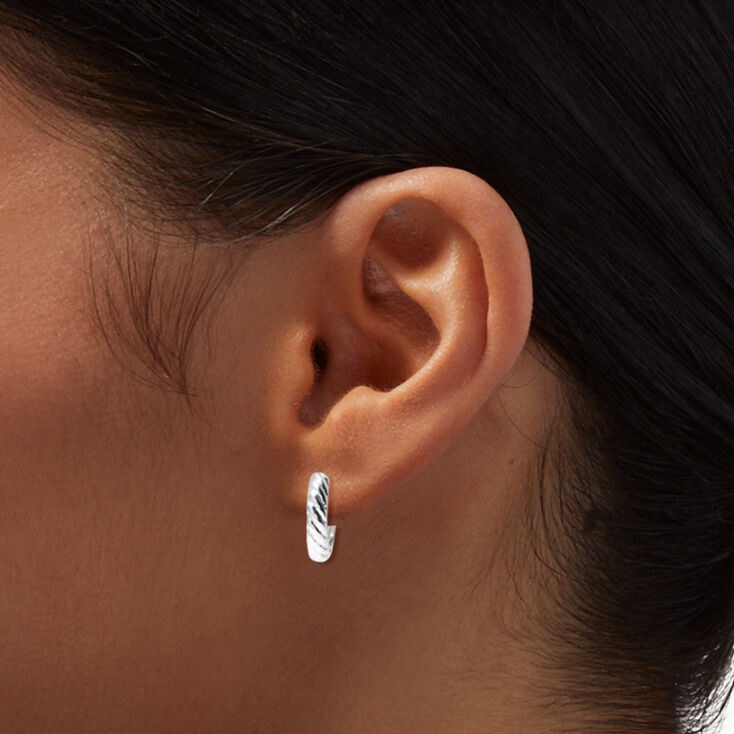 Silver-tone Rope 15mm Huggie Hoop Earrings,
