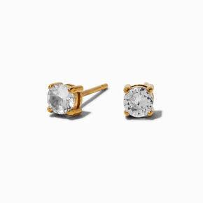 Clous d&rsquo;oreilles panier en zircon cubique 4&nbsp;mm acier inoxydable couleur dor&eacute;e,