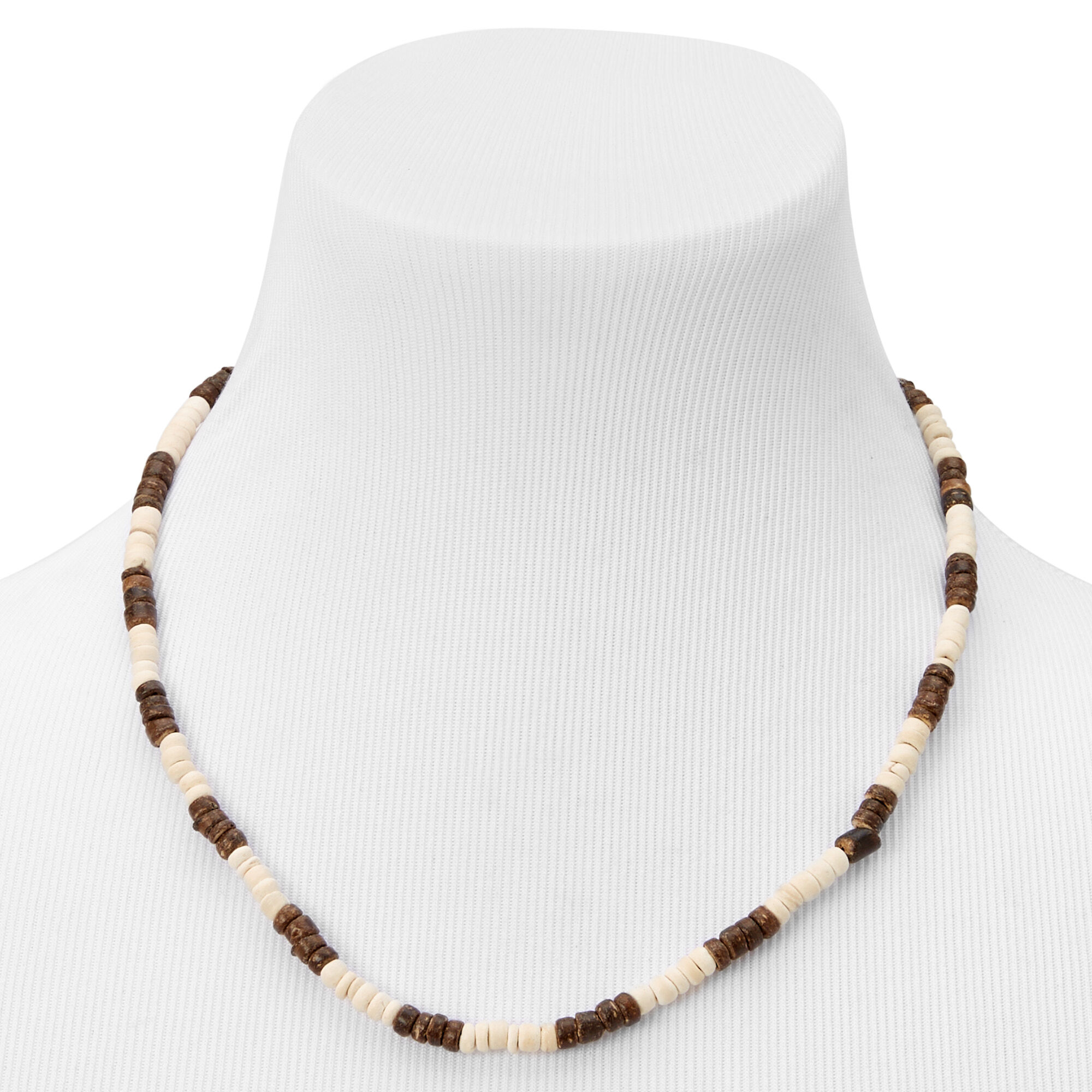 Brown & Cream Beaded Wood Necklace,