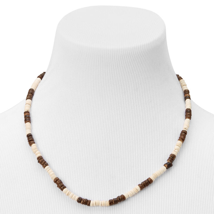 Brown &amp; Cream Beaded Wood Necklace,
