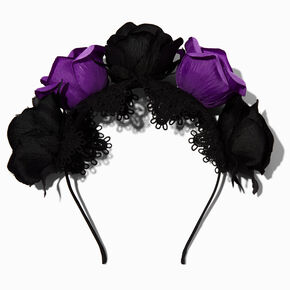Black &amp; Purple Flower Headband,