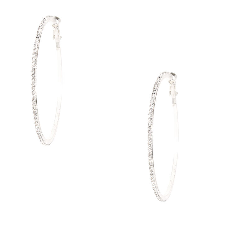 Faux Crystal Silver Hoop Earrings,