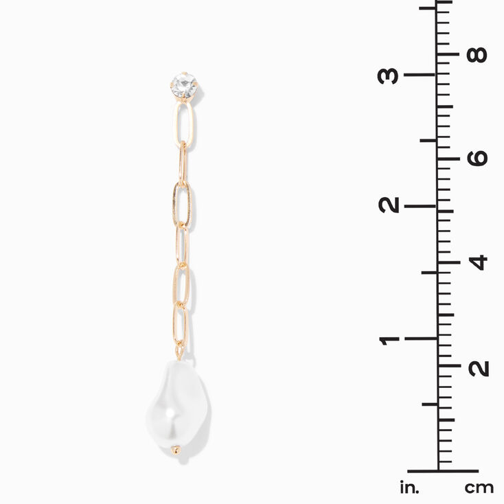 Gold Paperclip Pearl 3&quot; Drop Earrings,