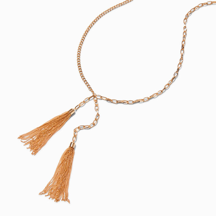 Gold Tassel Y-Neck Chain Necklace,