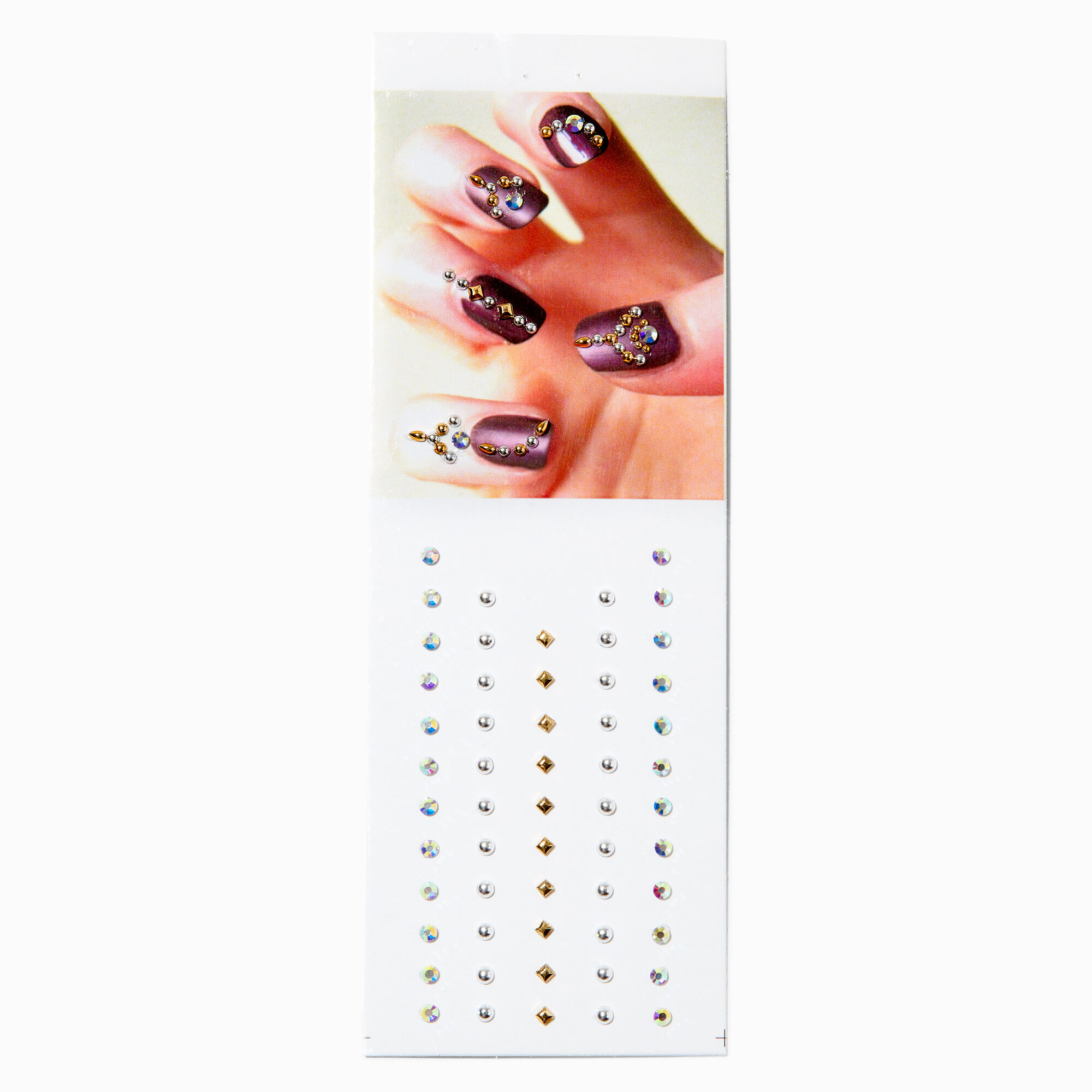 View Claires Silver Iridescent Circle Nail Gem Pack Gold information