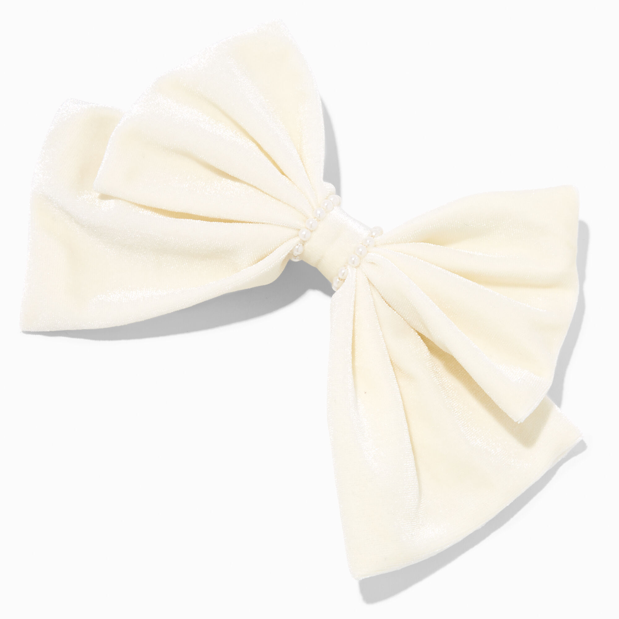 View Claires Velvet Pearl Trim Hair Bow Clip Ivory information