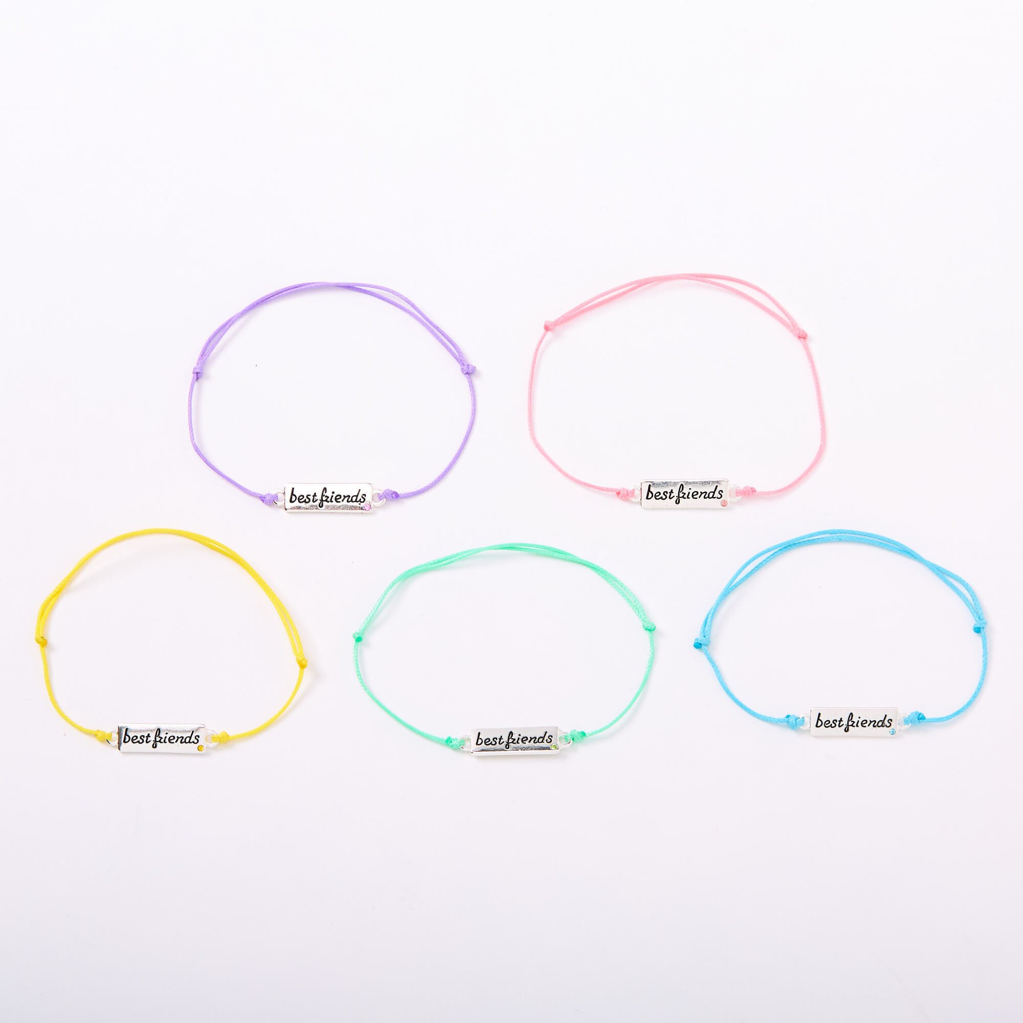 Best Friends Pastel Plaque Adjustable Friendship Bracelets - 5 Pack,