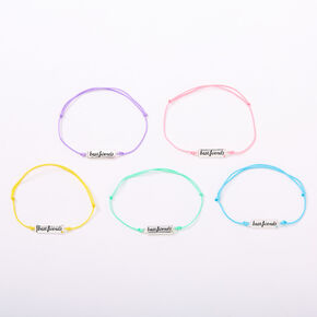 Best Friends Pastel Plaque Adjustable Friendship Bracelets - 5 Pack,