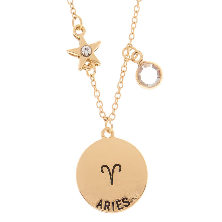 Gold Zodiac Pendant Necklace - Aries,
