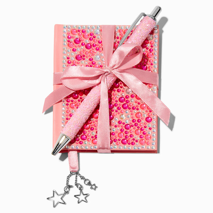 Ensemble cadeau stylo et mini carnet &eacute;toile bling-bling rose,
