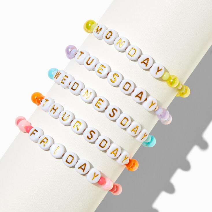 Days of the Week Beaded Stretch Bracelets - 5 Pack ,
