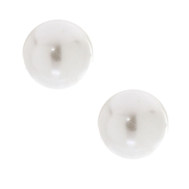 Claire's Clous d'oreille en perles d'imitation blanches 8 mm couleur argenté