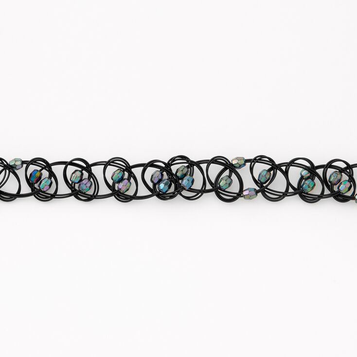 Faceted Abalone Bead Tattoo Choker Necklace - Black,