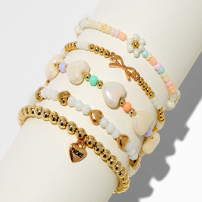 T H E M E x Claire&#39;s Gold-tone Heart Stretch Bracelets- 5 Pack,