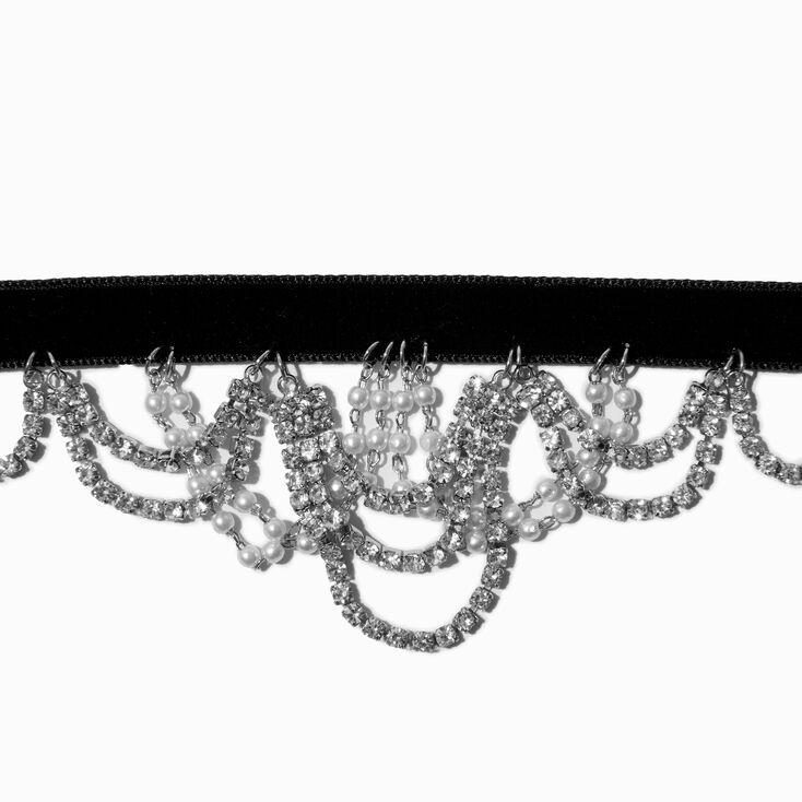 Black Crystal Swag Velvet Choker Necklace,