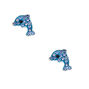 Silver Dolphin Magnetic Stud Earrings - Blue,