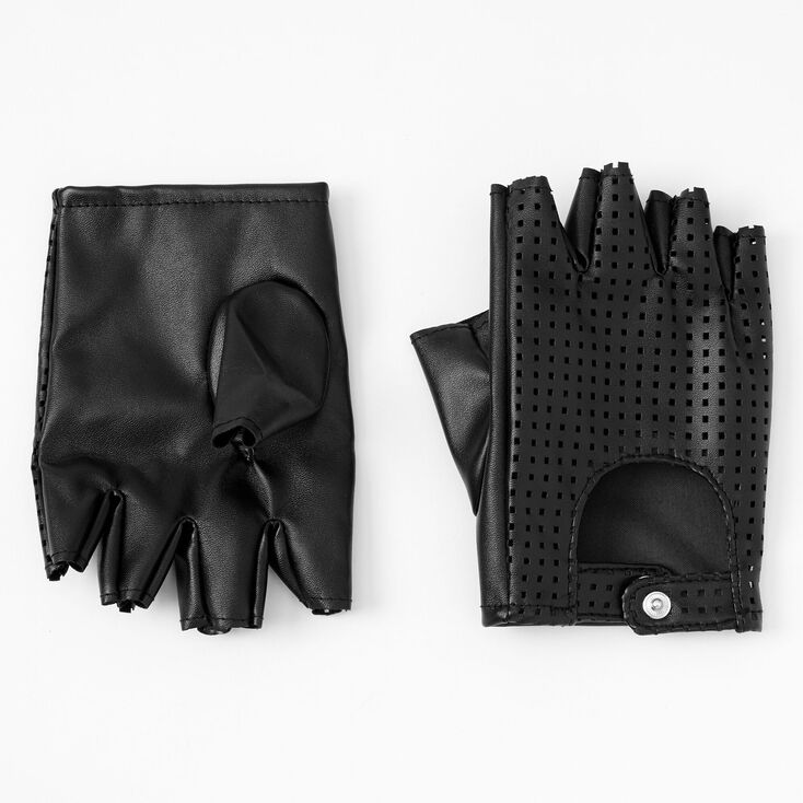 Black Faux Leather Fingerless Gloves,