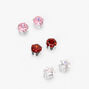 Pink, Red &amp; Clear Cubic Zirconia 5MM Magnetic Stud Earrings - 3 Pack,