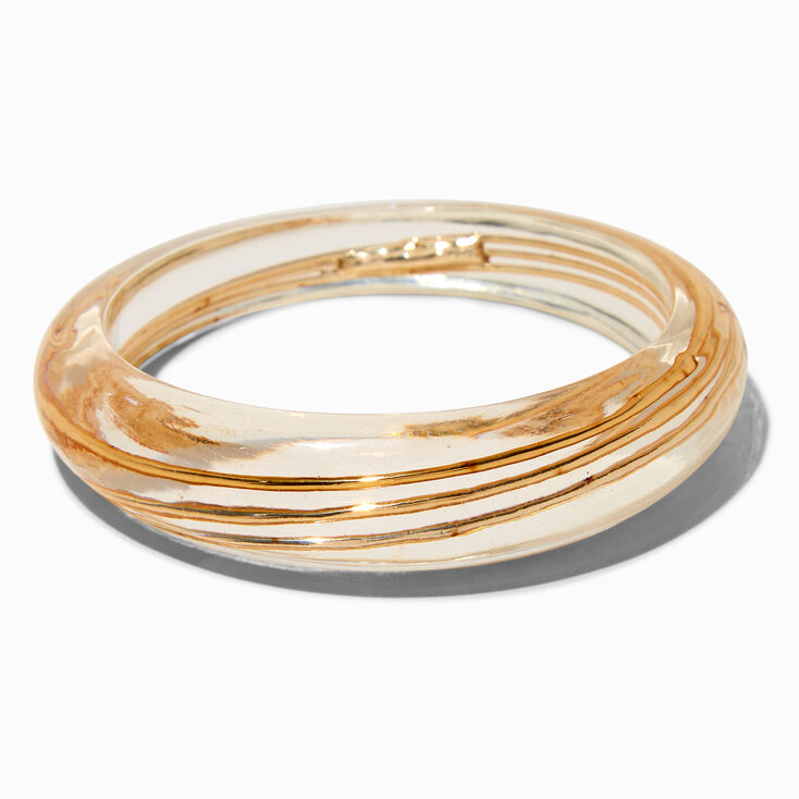 Gold-tone Wire Wrap Clear Acrylic Bangle Bracelet,