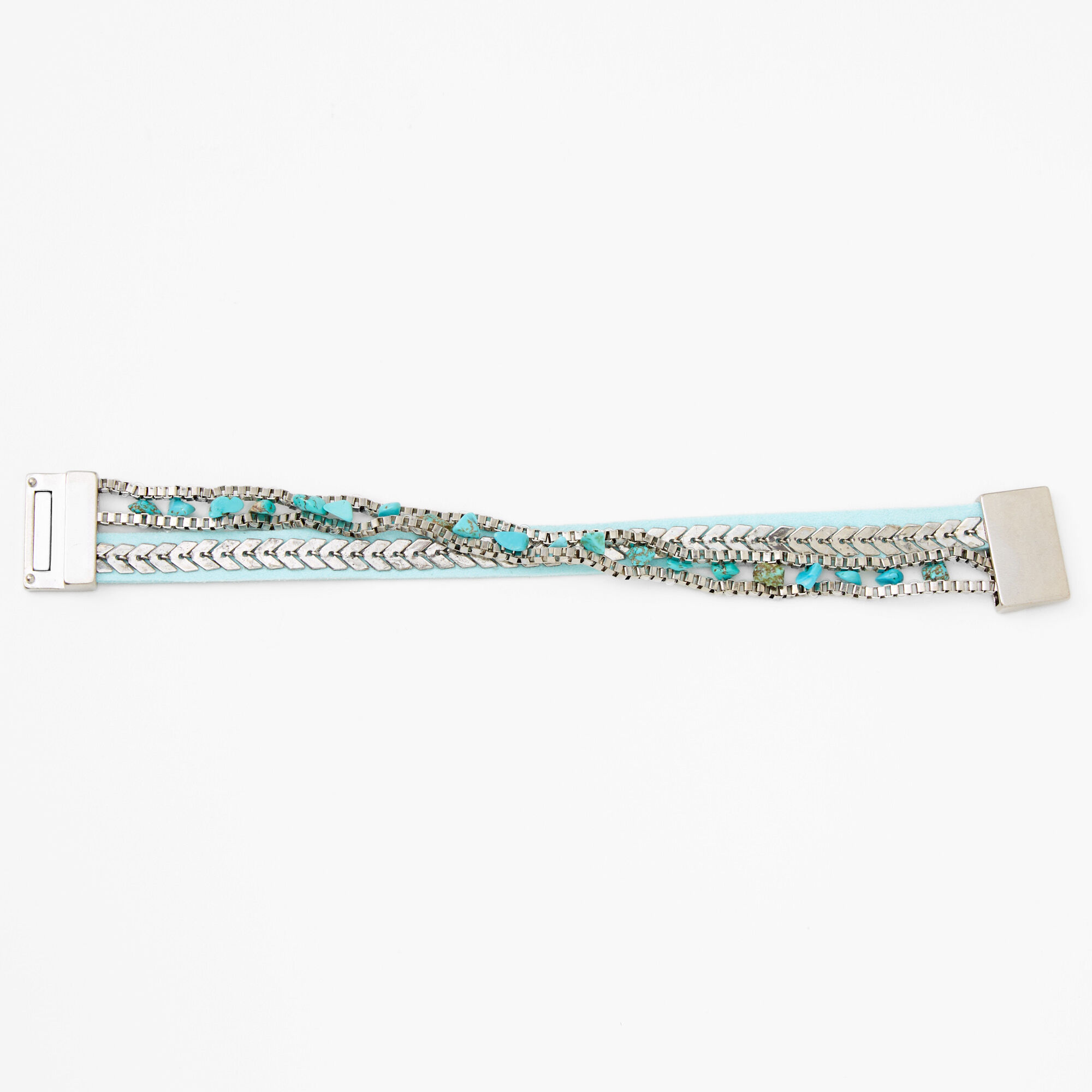 Turquoise Stone Silver Suede Wrap Bracelet,