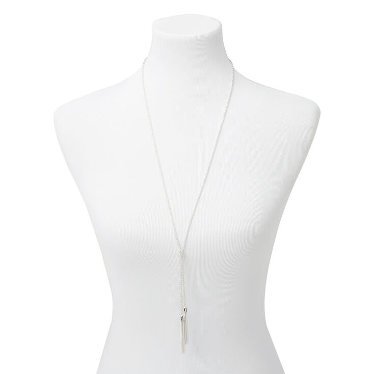 Silver Double Tassel Twisted Rope Long Necklace,
