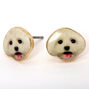 Gold White Dog Stud Earrings,