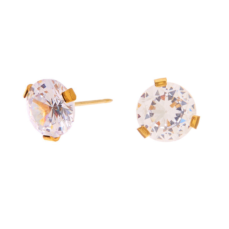 Gold Titanium Cubic Zirconia 7MM Round Stud Earrings,