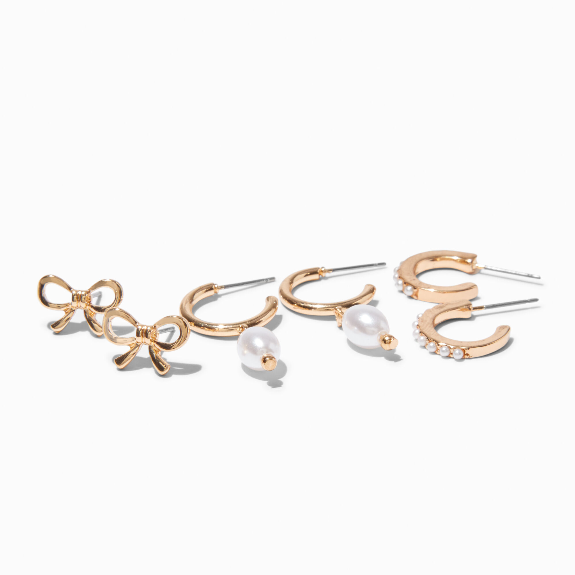 View Claires Tone Statement Hoop Stud Earrings Set 3 Pack Gold information